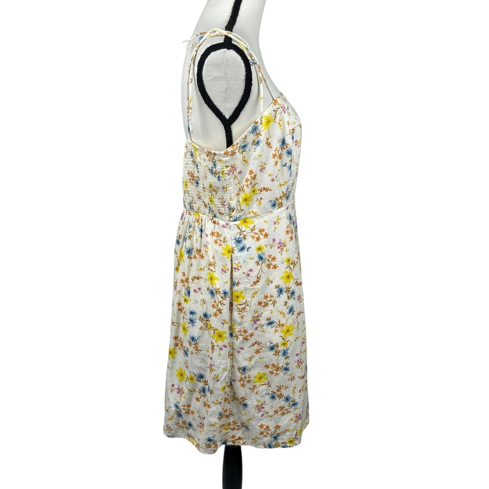 Old Navy Women's Mini Dress Large Floral Linen Blend Smocked Tie Strap Sundress - Picture 4 of 11
